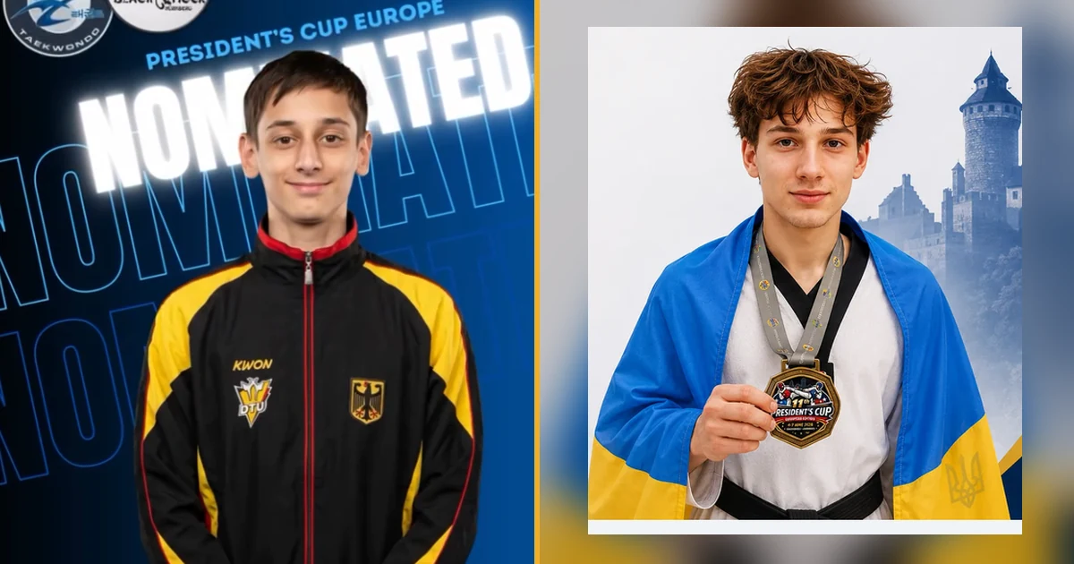 Renato Penha Martins in deutscher Teamkleidung und Emil Bovsunovskyi mit Goldmedaille