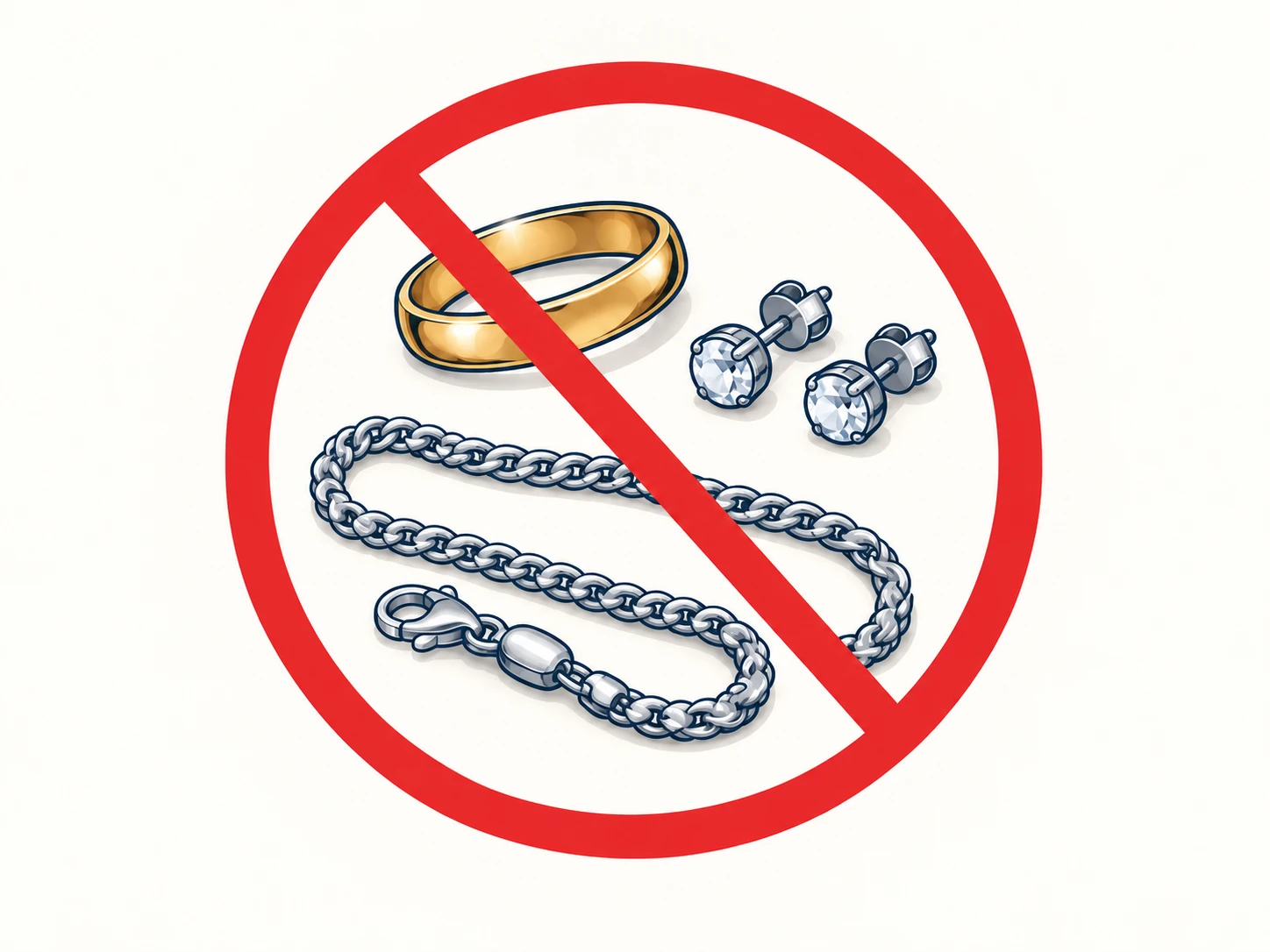 Ring, Ohrringe und Kette mit Verbotszeichen
