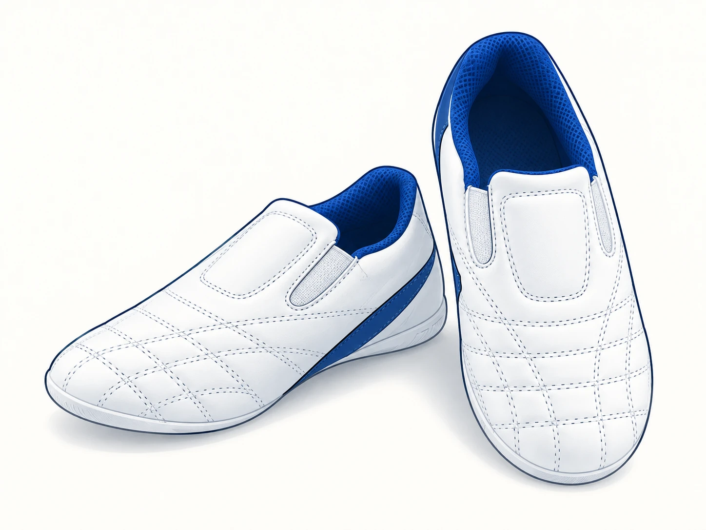Weiße Taekwondo-Schuhe mit blauem Innenfutter